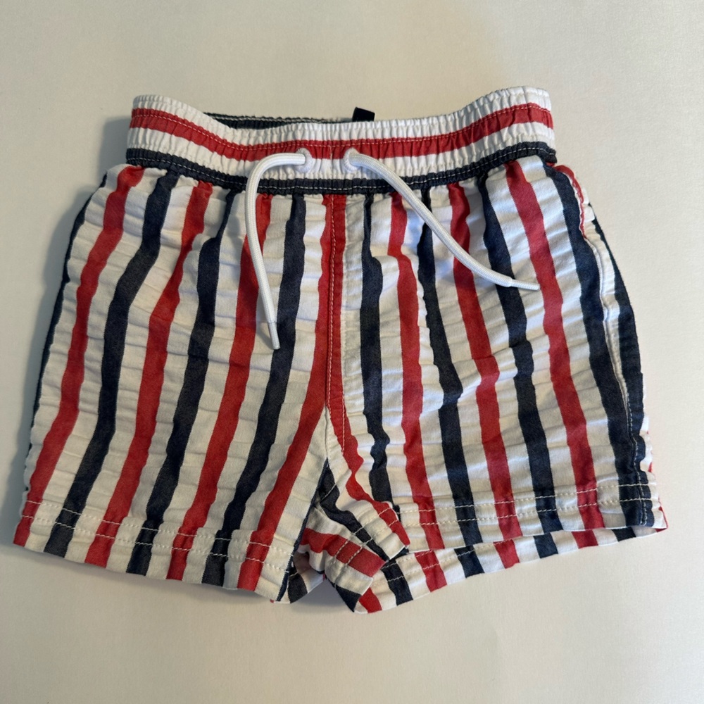 Janie and Jack Navy, Red & White Striped Swim Shorts